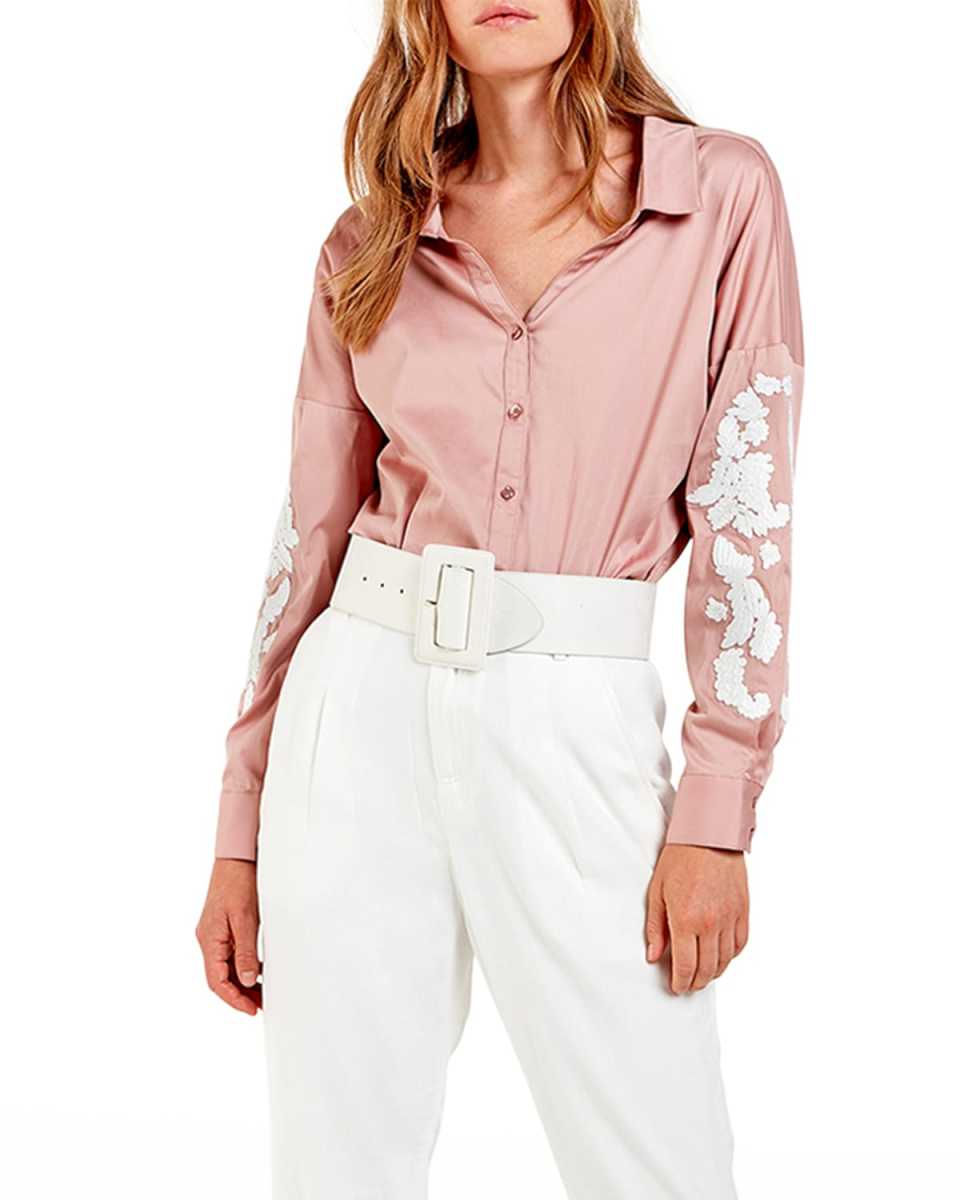Aries Floral Embroidered Drop-Shoulder Blouse
